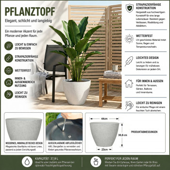 Blumentopf Ø: 44 x H: 37 cm Concrete White, für Innen & Aussen, 38 Liter