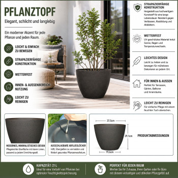 Blumentopf Ø: 37 x H: 29 cm Concrete Chocolate, für Innen & Aussen, 21 Liter