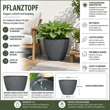 Blumentopf Ø: 37 x H: 29 cm Concrete Dark Grey, für Innen & Aussen, 21 Liter