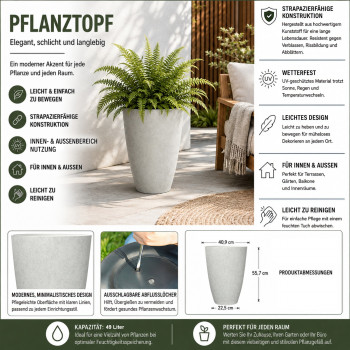 Blumentopf Ø: 41 x H: 55,7 cm Faux White, für Innen & Aussen, 49 Liter