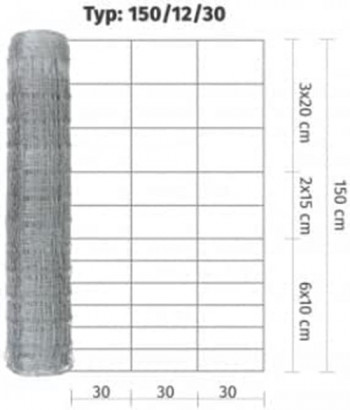 Wildzaun 150/12/30 50m, Wildzaun, Weidezaun, Forstzaun, Drahtzaun Knotengeflecht